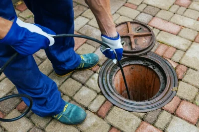 Plumber cleaning an outdoor sewer drain in Moreno Valley