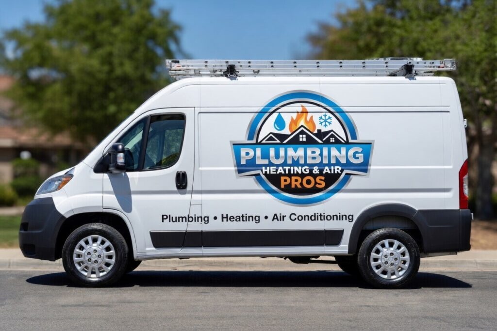 Local plumbing heating and air service van serving Moreno Valley