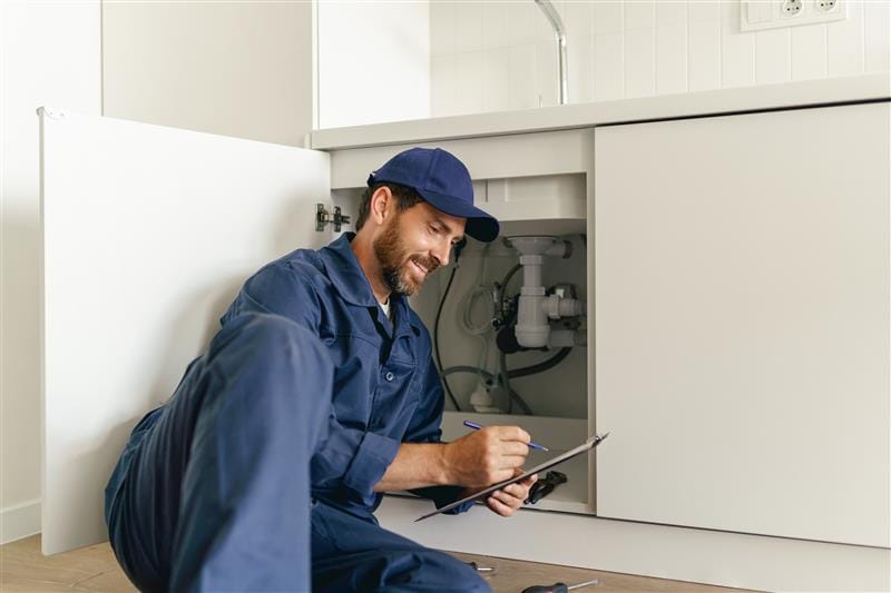 Residential plumber providing service in a Moreno Valley home